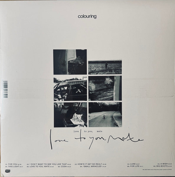 Image of Back Cover of LP - VG+/EX - COLOURING, Love To You, Mate (Bella Union Records; Bella1523V, UK & Ireland 2024, Inner, Clear Vinyl), Seam split on inner, still in opened stickered shrinkwrap,  - 1346022S