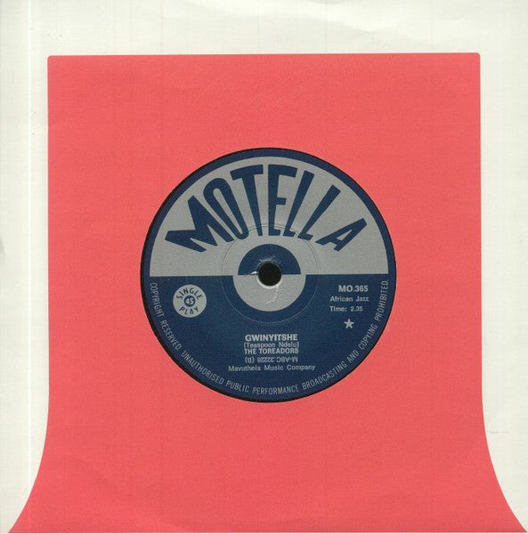 Image of Back Cover of 7" - VG+/EX - THE TOREADORS, Thembi / Gwinyitshe (Mr Bongo; MRB7172, UK 2021, Stickered Company Sleeve), Light sticker residue on back of sleeve.,  - 1326065E