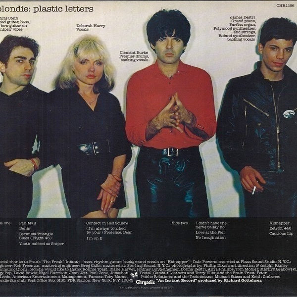 Image of Back Cover of 2024078E: LP - BLONDIE, Plastic Letters (Chrysalis Blue/White; CHR 1166, UK 1978)   VG/VG