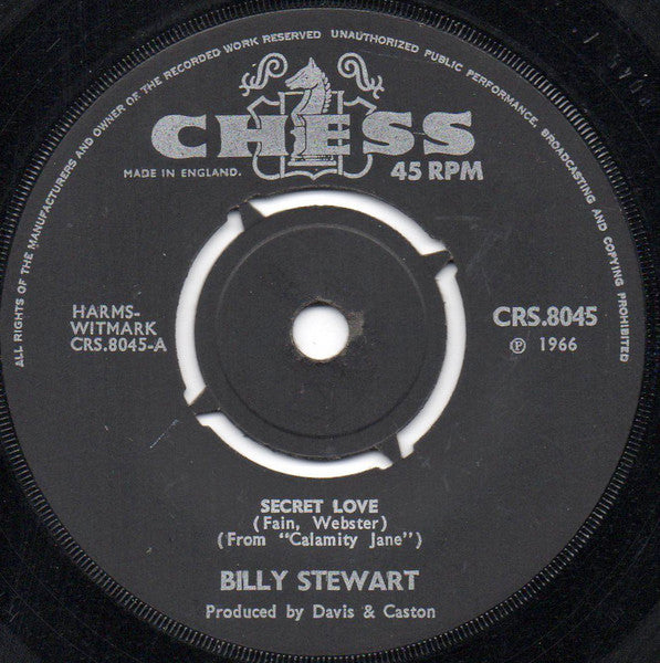 Image of Front Cover of 7" - /VG+ - BILLY STEWART, Secret Love / Look Back And Smile (Chess; CRS.8045, UK 1966, 4 prong centre), Lightest hairlines.,  - 1326075E