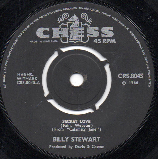Image of Front Cover of 7" - /VG+ - BILLY STEWART, Secret Love / Look Back And Smile (Chess; CRS.8045, UK 1966, 4 prong centre), Lightest hairlines.,  - 1326075E