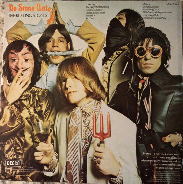 Image of Back Cover of LP - VG/G+ - THE ROLLING STONES, No Stone Unturned (Decca Boxed Blue Labels; SKL.5173, UK 1973, Robert Stace Laminated Front Sleeve, Company Inner, Stereo, P-2W Runouts, 1963 Credit Precedes The Asterisks On Side One Label), Strong G+, Long light hairlines and light mottling, Strong VG sleeve, Light scratchy marks to laminate only,  - 1316125C
