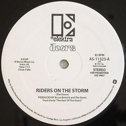 Image of Front Cover of 12" - /VG+ - THE DOORS, Riders On The Storm / Soul Kitchen (Elektra White Labels; AS-11323, US 2009 Reissue, Promo, No Sleeve, Stereo, Unofficial Release ), ,  - 1316134C