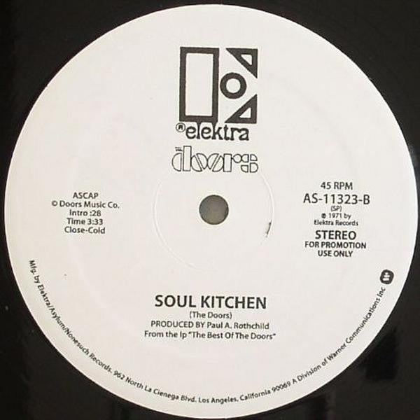 Image of Back Cover of 12" - /VG+ - THE DOORS, Riders On The Storm / Soul Kitchen (Elektra White Labels; AS-11323, US 2009 Reissue, Promo, No Sleeve, Stereo, Unofficial Release ), ,  - 1316134C