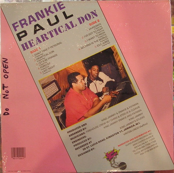 Image of Back Cover of 12" - VG+/VG+ - FRANKIE PAUL, Heartical Don (Super Power; SPL 104, US 1990), Light mottling.,  - 1316210C