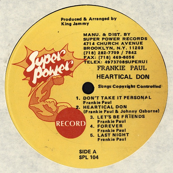 Image of Label Cover of 12" - VG+/VG+ - FRANKIE PAUL, Heartical Don (Super Power; SPL 104, US 1990), Light mottling.,  - 1316210C