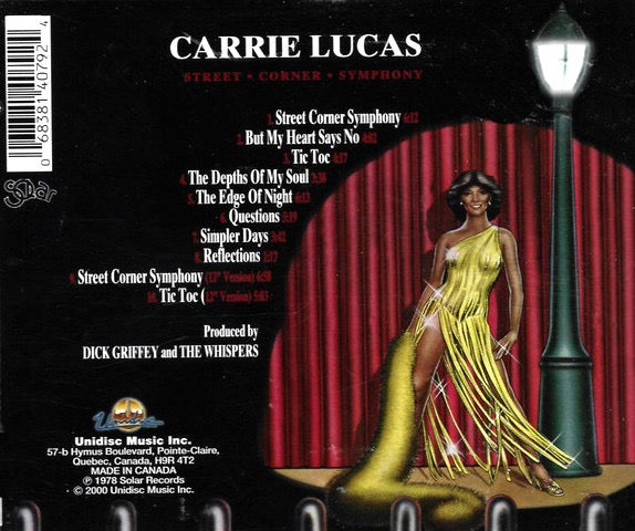 Image of Back Cover of CD - EX/EX - CARRIE LUCAS, Street Corner Symphony (Unidisc; UBK 4079, Canada 2000 Reissue, Jewel Case), Opened Instore,  - 2256038S