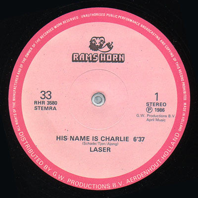 Image of Front Cover of 12" - /VG - LASER, His Name Is Charlie / Laser (Rams Horn Records; RHR 3580, Netherlands 1986, Plain Sleeve), ,  - 1326061E