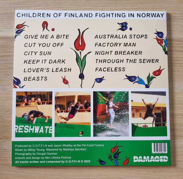 Image of Back Cover of LP - VG+/EX - C.O.F.F.I.N, Australia Stops (Damaged Record Co. ; DRC-010, Australia 2023, Recycled Green/Black Vinyl), Corner Bump,  - 1326157E