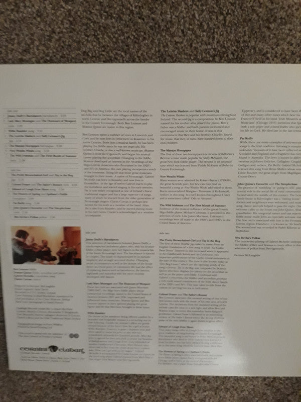 Image of Back Cover of LP - VG+/VG+ - BEN LENNON, S AMUS QUINN, GABRIEL MCARDLE, CIARAN CURRAN, Dog Big And Dog Little (Claddagh Records ; CC51, Ireland 1989), Stickers Stuck To Rear Sleeve,  - 1326132E