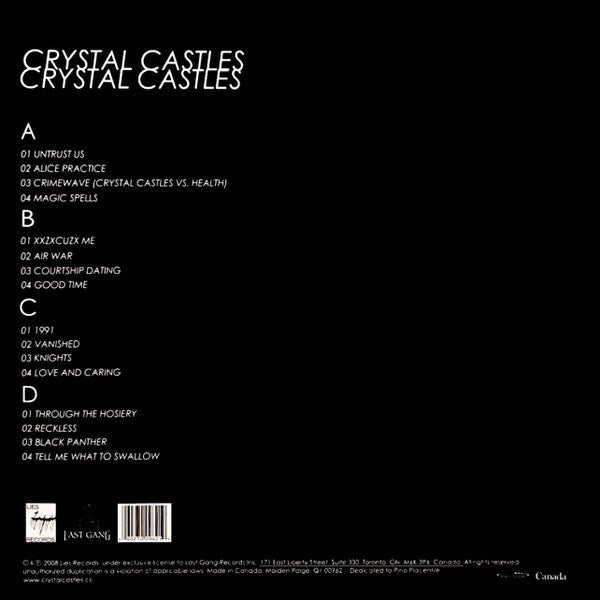 Image of Back Cover of 2xLP - NEW/NEW - CRYSTAL CASTLES, Crystal Castles (Last Gang Records; Q1 00962, Canada 2017 Reissue, Precision Record Pressing), ,  - 1336181E