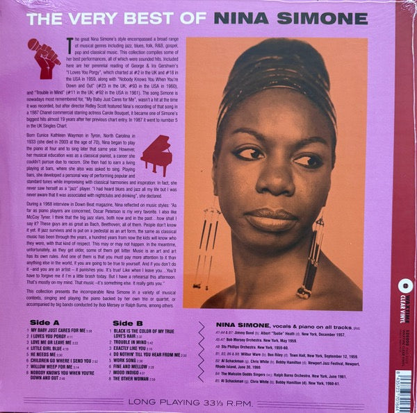 Image of Back Cover of LP - NEW/NEW - NINA SIMONE, The Very Best of Nina Simone (Waxtime Clear Vinyl; 526009, Europe 2025 Reissue, Clear Vinyl), ,  - 3516600C