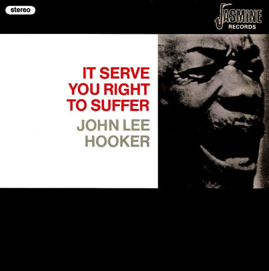 Image of Front Cover of LP - VG/VG+ - JOHN LEE HOOKER, It Serve You Right To Suffer (Jasmine Records; JAS 74, UK 1984 Reissue, Company Inner), Sleeve has some wear, creasing, discolouration and light mottling. Sticker ghost on front,  - 1316420C