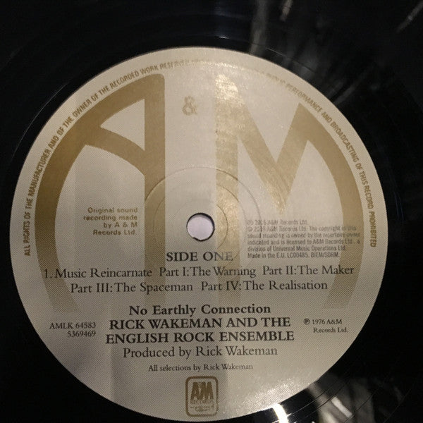 Image of Label Cover of LP - VG+/VG+ - RICK WAKEMAN AND THE ENGLISH ROCK ENSEMBLE, No Earthly Connection (A&M Records; 5369469, UK 2016 Reissue, Inner, 180 Gram Vinyl), ,  - 1326231E