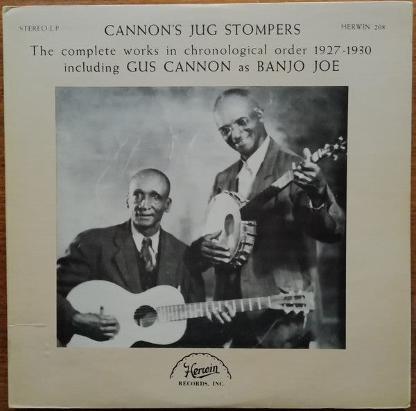 Image of Front Cover of 2xLP - G+/VG - CANNON'S JUG STOMPERS, The Complete Works In Chronological Order 1927-1930 Including Gus Cannon As Banjo Joe (Herwin Records; 208, US 1970s), Sleeve has mottling and staining on inside of gatefold,  - 1316421C