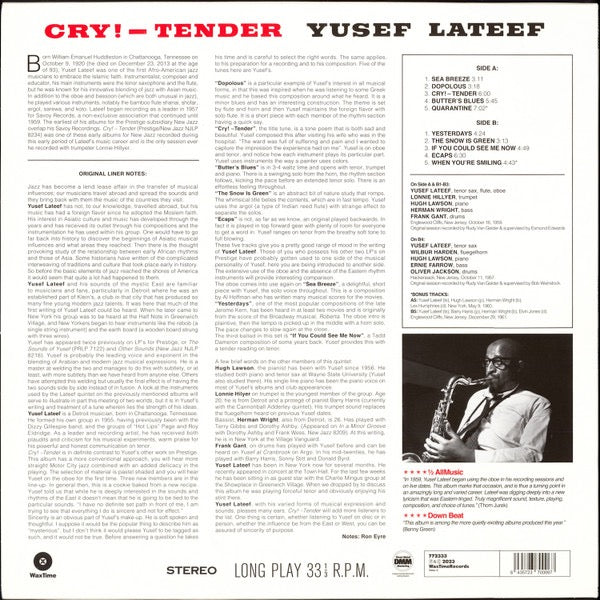 Image of Back Cover of LP - NEW/NEW - YUSEF LATEEF, Cry! Tender (WaxTime; 772333, Europe 2023 Reissue), ,  - 1316435C
