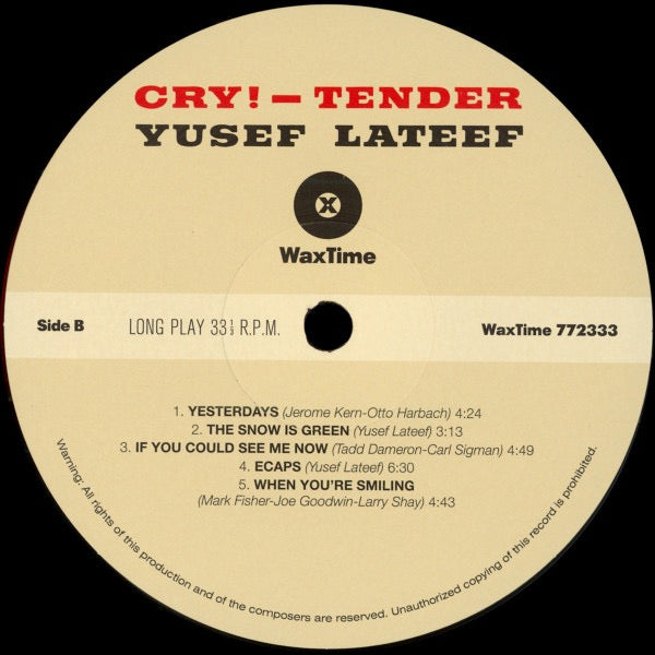 Image of Label Cover of LP - NEW/NEW - YUSEF LATEEF, Cry! Tender (WaxTime; 772333, Europe 2023 Reissue), ,  - 1316435C
