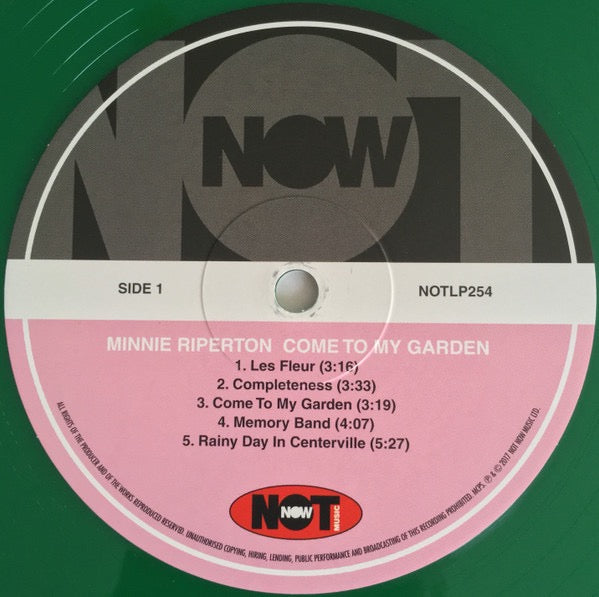 Image of Label Cover of LP - NEW/NEW - MINNIE RIPERTON, Come To My Garden (Not Now Music; NOTLP254, UK 2017 Reissue, 180 Gram Green Translucent Vinyl), ,  - 3036089E
