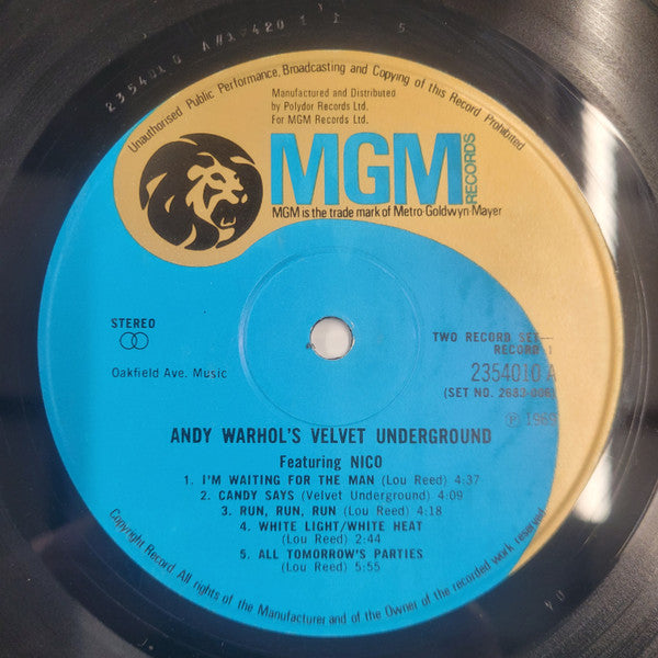 Image of Label Cover of 2xLP - VG/VG - ANDY WARHOL'S VELVET UNDERGROUND FEATURING NICO, Andy Warhol's Velvet Underground Featuring Nico (MGM Records Blue & Gold Labels With Raised Rim; 2683 006, UK 1971, Laminated Gatefold Sleeve), Lamination Creases, Ring Wear And Marks On Sleeve,  - 3746146S