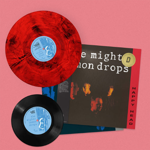 Image of Front Cover of LP - NEW/NEW - THE MIGHTY LEMON DROPS, Happy Head (40th Anniversary Edition) - Dinked Edition (Chrysalis; CRV2316, UK 2026, Marbled Red & Black Vinyl, Dinked Edition No. A.31, Numbered Limited Pressing of 500, Bonus 7  with early versions of  Something Happens  &  Now She s Gone', New Introductory Note by Band, Newly Remastered, Dinked Archive Obi Strip & Gold Foil Sticker. ), , First released in 1986 on Geoff Travis   Blue Guitar  label, Happy Head is the debut album from Wolverhamp