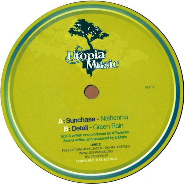 Image of Front Cover of 12" - VG/VG - SUNCHASE / DETAIL, Nathennia / Green Rain (Utopia Music; UM012, UK 2013, Company Sleeve), ,  - 1326278E