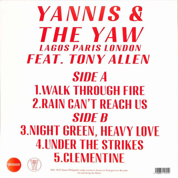 Image of Back Cover of 12" EP - EX/VG+ - YANNIS AND THE YAW FEAT. TONY ALLEN, Lagos Paris London (Transgressive Records; TRANS787X, UK, Europe & US 2024, Stickered Plastic Sleeve, Inner, Foals), ,  - 1316758C