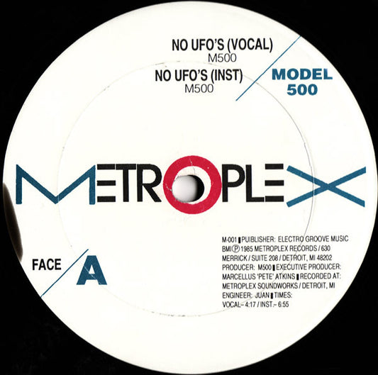 Image of Front Cover of 12" - /G+ - MODEL 500, No UFO's (Metroplex; M-001, US , Plain Sleeve, Repress year unknown. NSC in the run out.), light marks only.,  - 1326281E