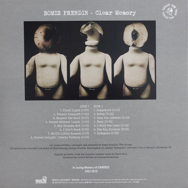 Image of Back Cover of LP - VG+/EX - BOMIS PRENDIN, Clear Memory (Mental Experience; MENT030, Spain 2020), ,  - 1326323E