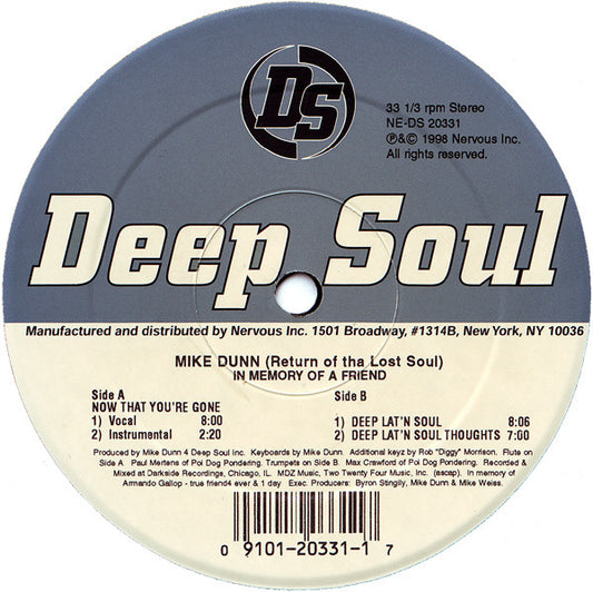 Image of Front Cover of 12" - /G+ - MIKE DUNN, Return Of Tha Lost Soul (In Memory Of A Friend) (Deep Soul ; NE-DS 20331, US 1998), Looks worse than it sounds, light marks only to both sides but plays VG,  - 1326269E