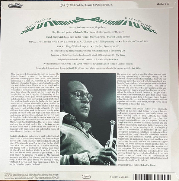 Image of Back Cover of LP - G+/VG - HARRY BECKETT, Joy Unlimited (Cadillac Records; SGCLP 017, UK 2020 Reissue, Glossy Flipback Sleeve), Some creasing and damage at top corner of sleeve,  - 1316590C