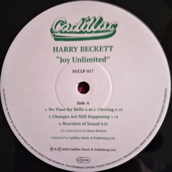 Image of Label Cover of LP - G+/VG - HARRY BECKETT, Joy Unlimited (Cadillac Records; SGCLP 017, UK 2020 Reissue, Glossy Flipback Sleeve), Some creasing and damage at top corner of sleeve,  - 1316590C