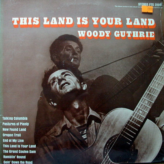 Image of Front Cover of LP - VG/VG+ - WOODY GUTHRIE, This Land Is Your Land (Folkways Records; FTS 31001, US Reissue, Pasteback Sleeve), Light marks. Strong VG sleeve, dicolouration on back of sleeve, very faint edge and ring wear.,  - 1326354E