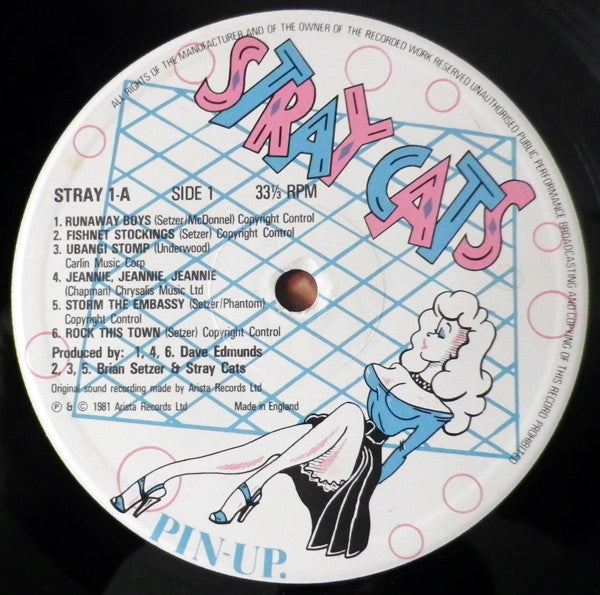 Image of Label Cover of LP - VG/VG - STRAY CATS, Stray Cats (Arista; STRAY 1, UK 1981, Semi-Laminated Front Sleeve, Inner & Tattoo Transfer), In hype stickered sleeve. Hairlines. Foxing, creasing and light edge wear. Protective sheet of tattoo transfer removed and tatt has partially been transfered onto it.,  - 1326355E