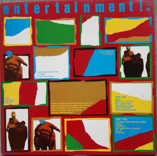 Image of Back Cover of LP - VG/VG+ - GANG OF FOUR, Entertainment! (EMI Text On Both Labels; EMC 3313, UK 1980s Reissue, Inner With Two Clipped Corners), Edge wear, Small inner split.,  - 1316260C