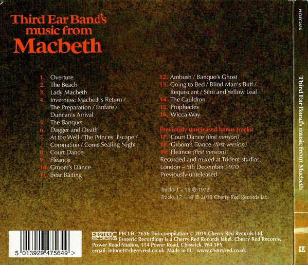 Image of Back Cover of CD - VG+/VG+ - THIRD EAR BAND, Music From Macbeth (Esoteric Recordings; PECLEC 2656, UK 2019 Reissue, Digipak, Booklet), ,  - 1316568C