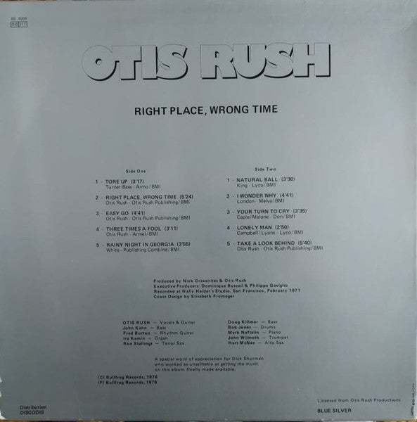 Image of Back Cover of LP - VG/VG+ - OTIS RUSH, Right Place, Wrong Time (Blue Silver; BS 3009, France 1981 Reissue), Pinched corner on sleeve,  - 1316653C