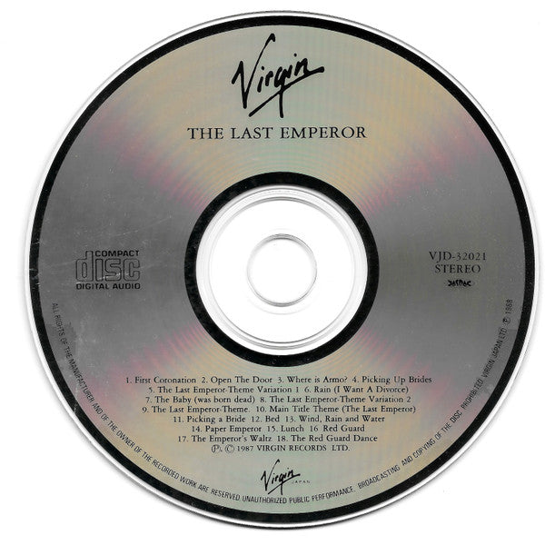 Image of Label Cover of CD - VG+/VG+ - VARIOUS, The Last Emperor (Virgin; VJD-32021, Japan 1988, Jewel Case), ,  - 1356342S