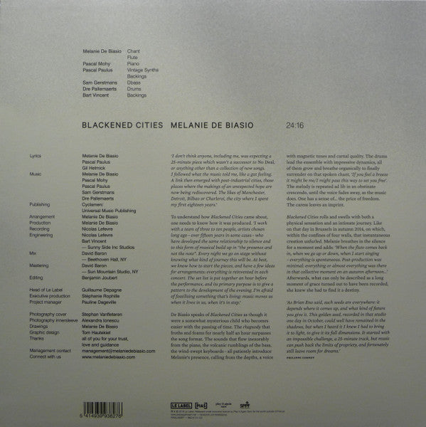 Image of Back Cover of 12" - EX/EX - MELANIE DE BIASIO, Blackened Cities ([PIAS] Le Label; PIASL050EP, Europe 2016, Inner, Single Sided ), Sleeve in shrinkwrap (opened).,  - 1726259E