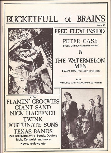 Image of Front Cover of Book - /VG - BUCKETFULL OF BRAINS, Bucketfull Of Brains issue 18 (; BOB 12, UK 1986, Bonus Peter Case / The Watermelon Men Flexi-disc), Rusting on staples otherwise magazine in great condition. ,  - 1456003S