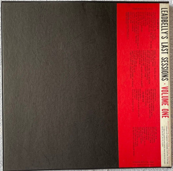 Image of Back Cover of 2xLP - VG/VG+ - LEADBELLY, Leadbelly's Last Sessions Volume One (Folkways Records; FA 2941, US 1962 Reissue, Box Set, Booklet, Mono), Discs look unplayed. Box is nicely intact except for a tear to the pasted liner notes on the box hinge. Booklet in top condition.,  - 2416039C