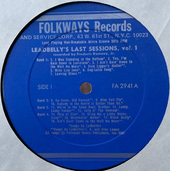 Image of Label Cover of 2xLP - VG/VG+ - LEADBELLY, Leadbelly's Last Sessions Volume One (Folkways Records; FA 2941, US 1962 Reissue, Box Set, Booklet, Mono), Discs look unplayed. Box is nicely intact except for a tear to the pasted liner notes on the box hinge. Booklet in top condition.,  - 2416039C