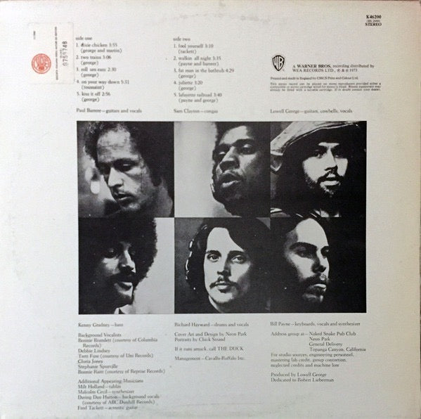 Image of Back Cover of LP - VG/VG - LITTLE FEAT, Dixie Chicken (Warner Bros. Records Cream Labels; K 46200, UK 1970s Reissue), ,  - 1526125E