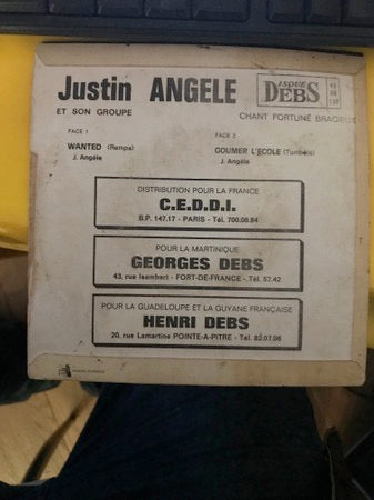 Image of Back Cover of 7" - VG/VG - JUSTIN ANGELE ET SON GROUPE, Wanted / Goumer L'Ecole (Disques Debs; 45 DD 139, Guadeloupe 1980s, Laminated Front Flipback Sleeve), Light lines only, plays fine. Stains on back sleeve, general wear, still looks decent.,  - 1416132C