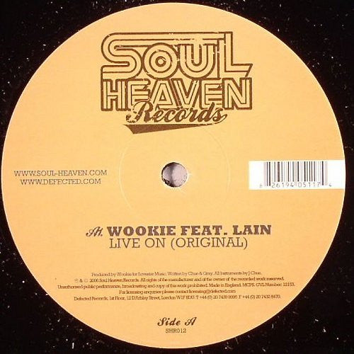 Image of Front Cover of 12" - /VG - WOOKIE FEAT. LAIN, Live On (Soul Heaven Records; SHR012, UK 2006), Light hairlines, plays well, A		Live On (Original)AA		Live On (Mark Grant's Blackstone Remix) - 1416142C