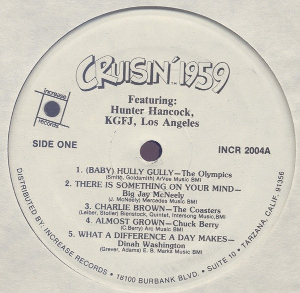 Image of Label Cover of LP - VG/VG - VARIOUS, Cruisin' 1959 (Increase Records; INCM 2004, US 1983 Reissue, No Barcode), ,  - 1416099C