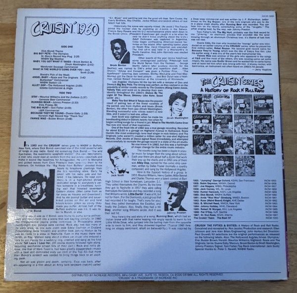 Image of Back Cover of LP - VG/VG - VARIOUS, Cruisin' 1960 (Increase Records Blue Labels; INCM-1960, US 1986 Reissue, No Barcode), ,  - 1416100C