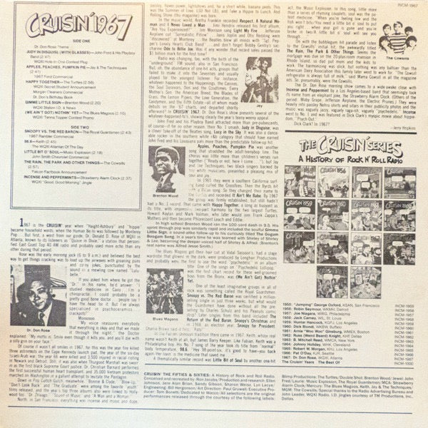 Image of Back Cover of LP - VG/VG - VARIOUS, Cruisin' 1967 (Increase Records Blue Labels; INCM 1967, US 1986 Reissue, Barcode), Large scuff/mark on side 1, not affecting play. ,  - 2826272E