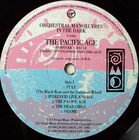 Image of Label Cover of LP - VG+/VG+ - ORCHESTRAL MANOEUVRES IN THE DARK, The Pacific Age (Virgin; V 2398, UK 1986, Inner), ,  - 3446058S