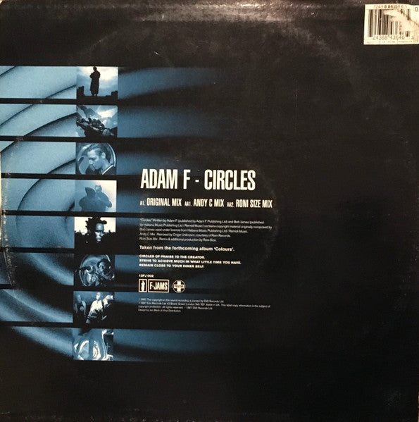 Image of Back Cover of 12" - G+/G - ADAM F, Circles (Andy C and Roni Size Remixes) (F-Jams; 12FJ 002, UK 1997, Picture Sleeve), lots of light marks, but plays well. Edge & ring wear to sleeve.,  - 3826290E