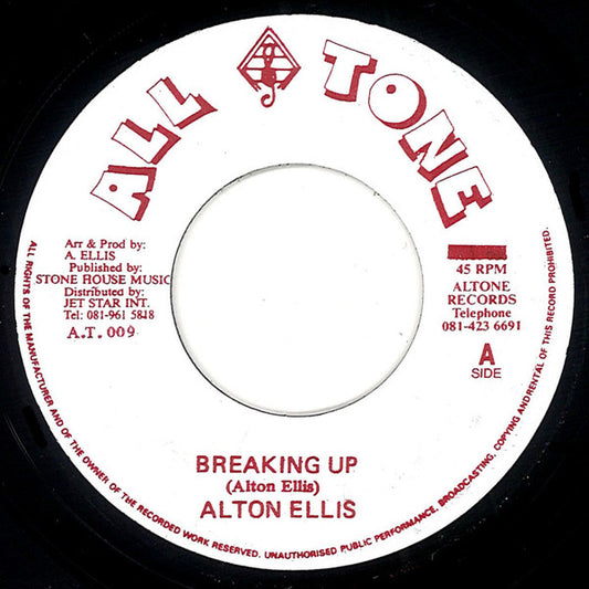 Image of Front Cover of 7" - /EX - ALTON ELLIS, Breaking Up (All Tone; AT009, UK 1990s Reissue), ,  - 1456091S